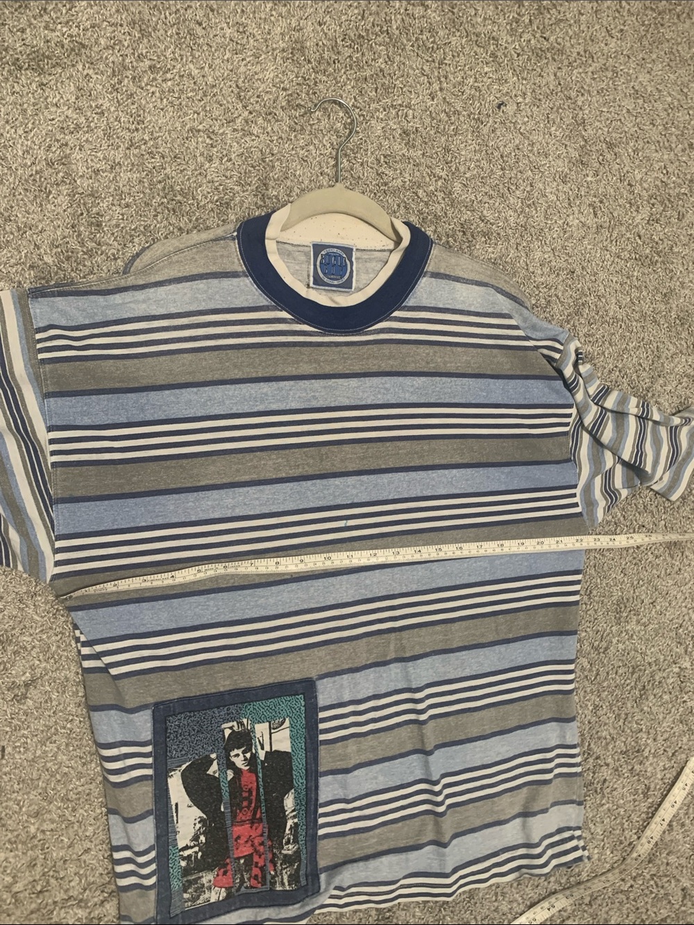 Vintage Bugle Boy Striped Short-Sleeve Tee in Blue and Tan - Picture 10 of 10